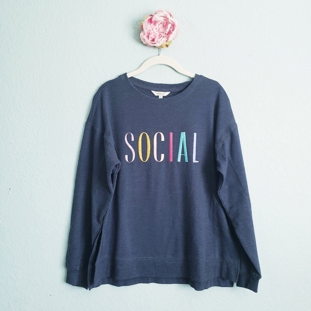 Wildfox Social Embroidered Navy Sweatshirt
